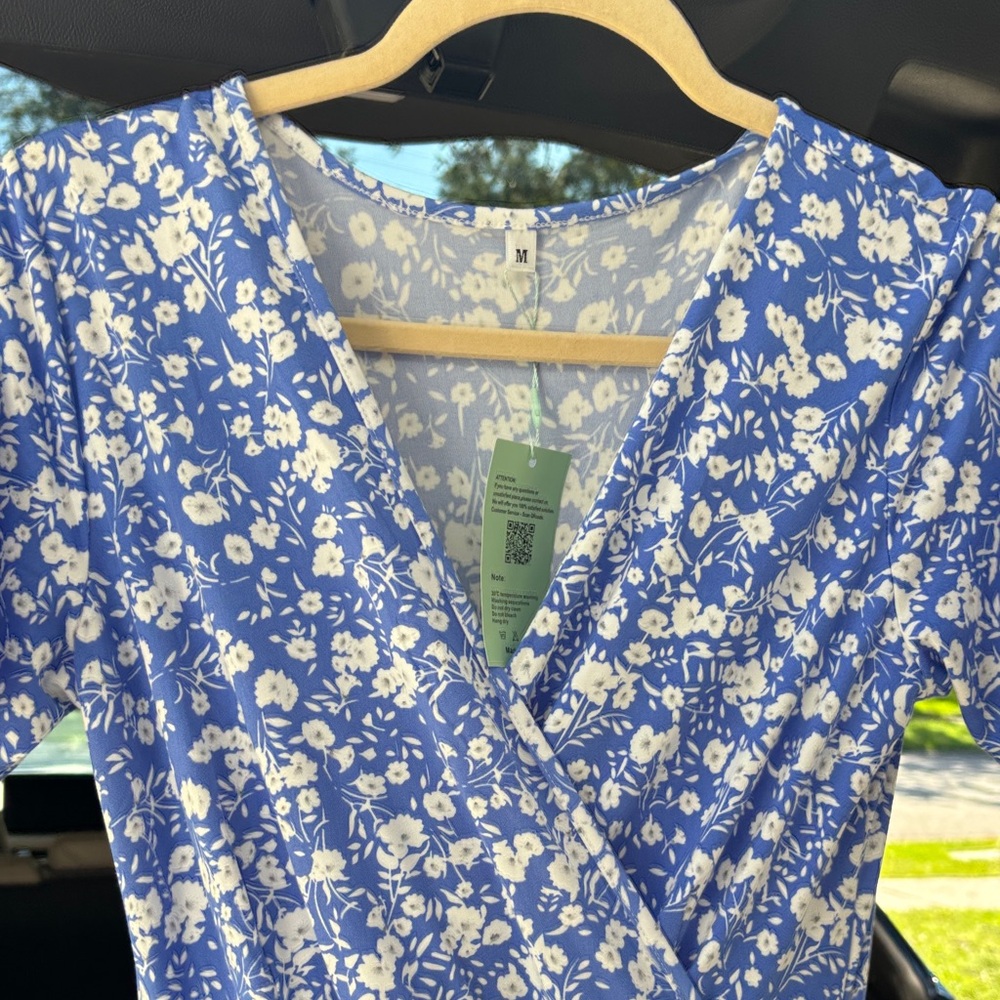 Auselily Chic Blue Floral Maxi Dress - Picture 6 of 7